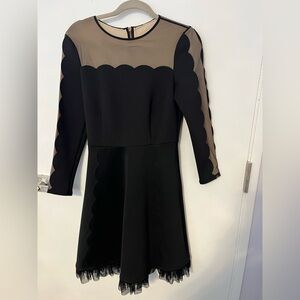 Ted Baker London Black and Tan Scalloped Long Sleeve Dress
